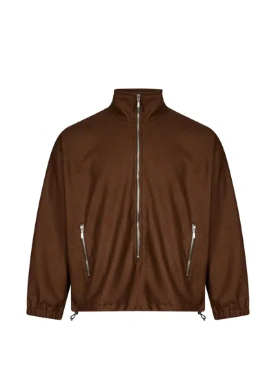 Song For The Mute Half-zip Drawstring-hem Pullover Jacket In Brown