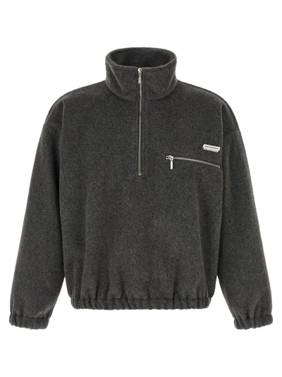 Song For The Mute Half-zip Logo-patch Sweater In Brown
