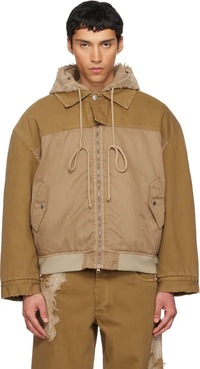 Song For The Mute Khaki The Kid Laroi Edition Faded Denim Jacket In Brown