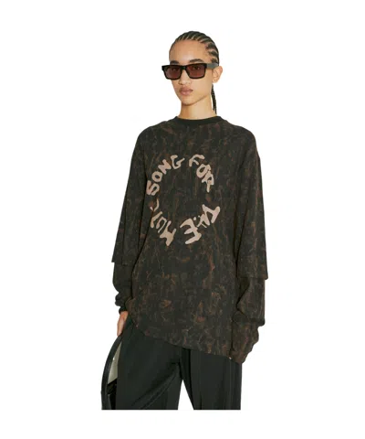 Song For The Mute Distressed-logo T-shirt In Brown