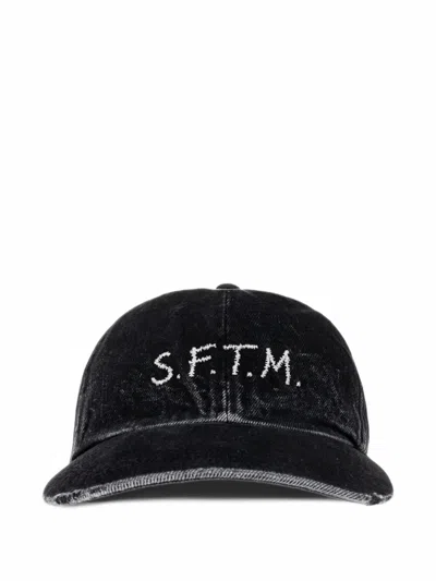 Song For The Mute Logo-embroidered Denim Cap In Black