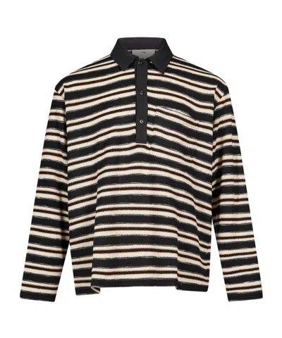 Song For The Mute S Striped Long-sleeve Cotton-knit Polo Top Black In Multi