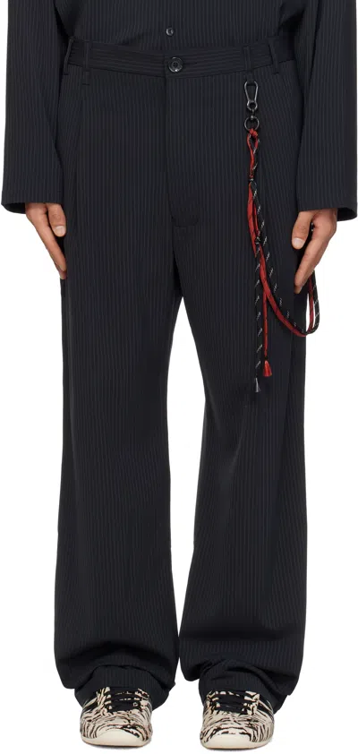 Song For The Mute Navy Loose Pleated Trousers In Black