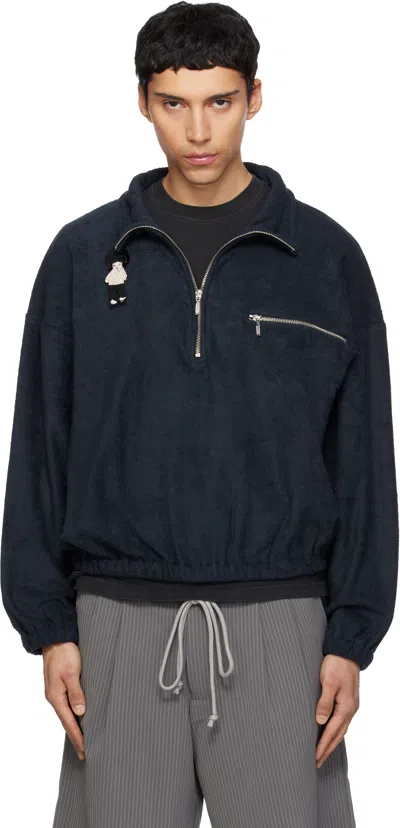 Song For The Mute Navy Zip Funnel Sweatshirt In Blue