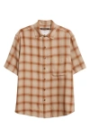 Song For The Mute Oversize Plaid Short Sleeve Button-up Shirt In Brown