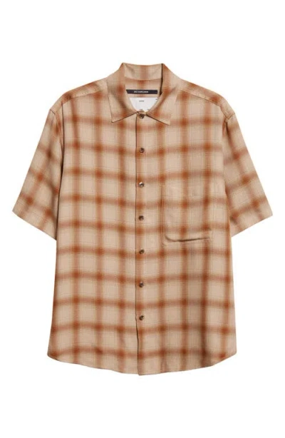 Song For The Mute Oversize Plaid Short Sleeve Button-up Shirt In Brown