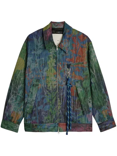 Song For The Mute Painterly-print Zip-up Jacket In Green