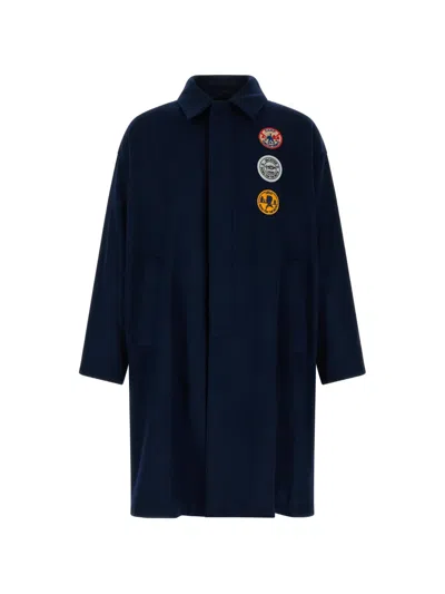 Song For The Mute Patch-detail Embroidered-lettering Coat In Blue