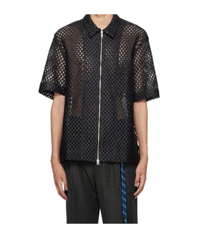 Song For The Mute Perforated Zipped Shirt In Black