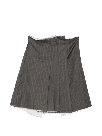 Song For The Mute Pinstripe Raw-cut Skirt In Gray