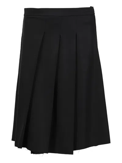 Song For The Mute Pleated Frayed-edge Skirt In Black