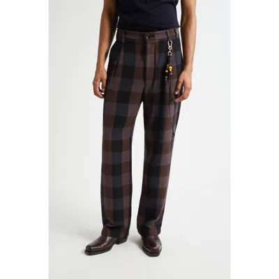 Song For The Mute Pleated Plaid Loose Fit Pants In Brown