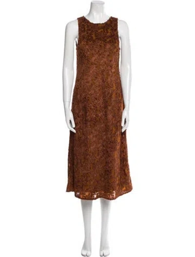 Pre-owned Song For The Mute Printed Midi Length Dress In Brown