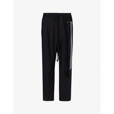 Song For The Mute Mens Black Rope-embellished Dropped-crotch Tapered-leg Stretch-woven Trousers