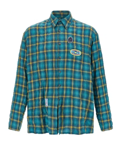Song For The Mute School Check-pattern Patch-detail Shirt In Blue