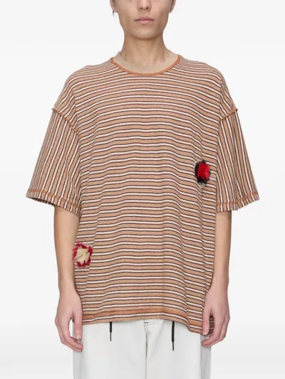 Song For The Mute Striped Flower-patch T-shirt In Red