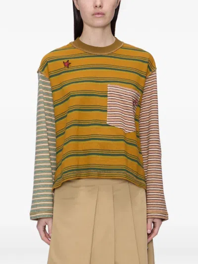 Song For The Mute Striped Patch-pocket Sweater In Orange