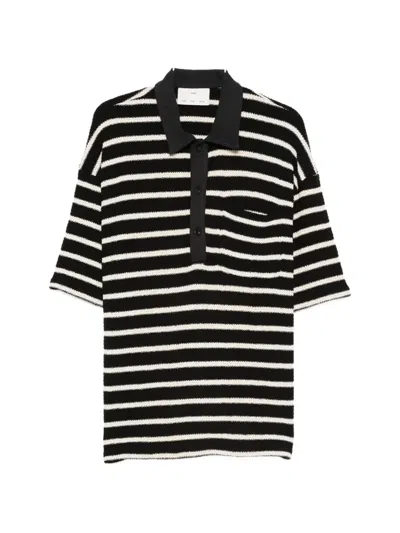 Song For The Mute Striped-pattern Chest-pocket Polo Shirt In Black
