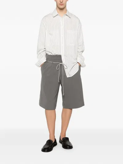 Song For The Mute Striped-pattern Chest-pocket Shirt In Gray