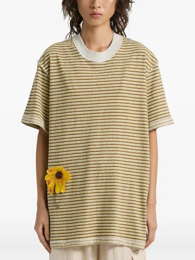 Song For The Mute Striped-pattern Flower T-shirt In Brown