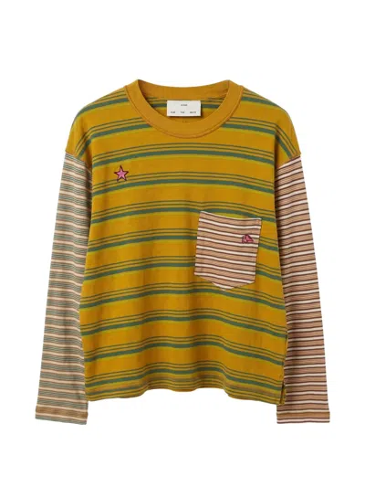 Song For The Mute Striped Star-patch T-shirt In Yellow