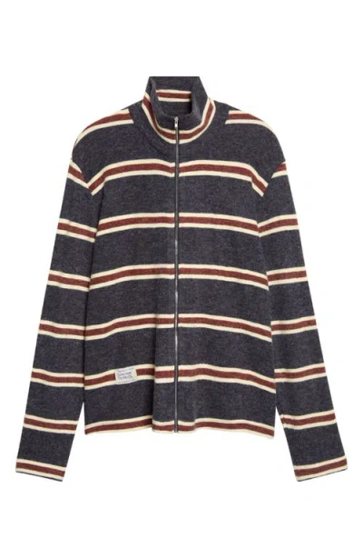Song For The Mute Striped Zip Up Funnel Neck Jacket In Black