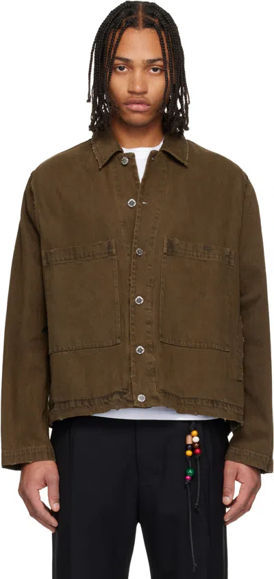 Song For The Mute Tan Box Denim Jacket In Green