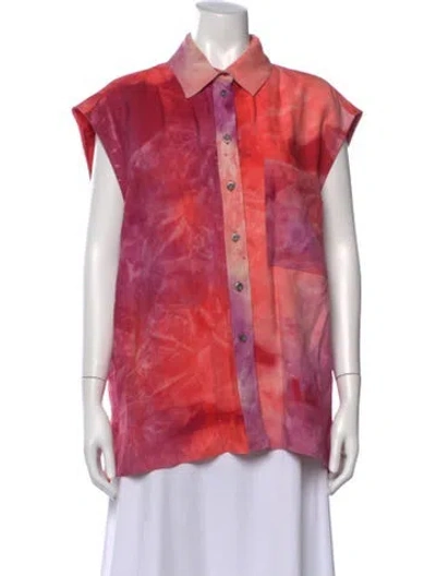 Pre-owned Song For The Mute Tie-dye Print Sleeveless Button-up Top In Pink