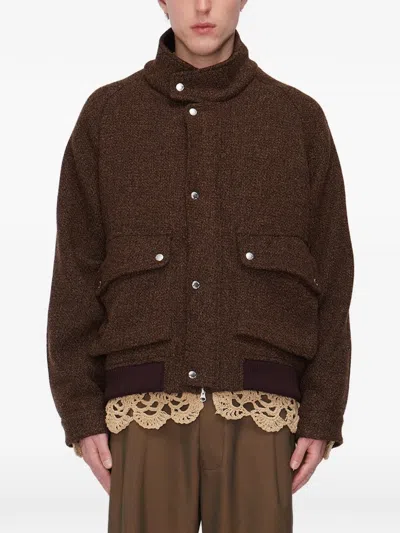 Song For The Mute Tweed Raglan-sleeve Jacket In Brown