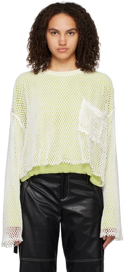 Song For The Mute White & Green Cropped Sweater In Wht White