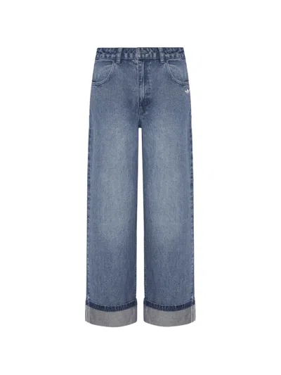 Song For The Mute X Adidas Adi008 Logo-embroidered Turn-up Jeans In Blue