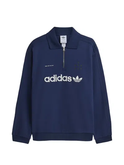 Song For The Mute X Adidas Adi008 Quarter-zip Waffle-knit Polo Shirt In Blue
