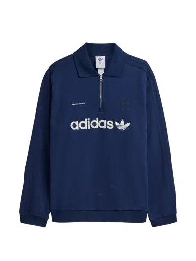 Song For The Mute X Adidas Logo-print Zip-neck Polo Shirt In Blue