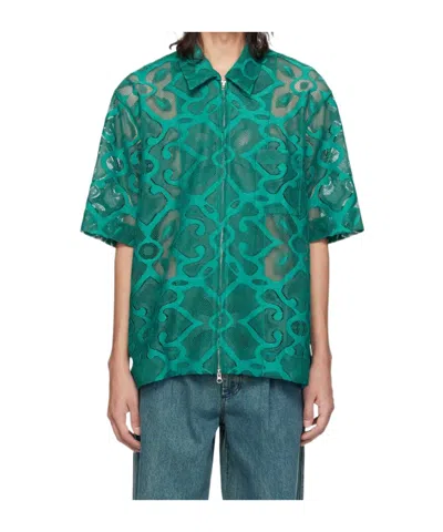 Song For The Mute Zip-up Dropped Shoulder Shirt In Green
