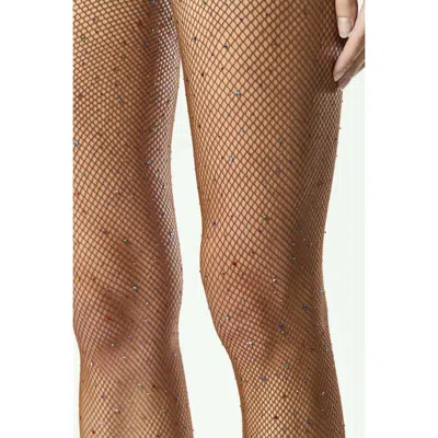 Songs Of Siren Women's Brown Crystals Fishnet Tights Astral Espresso