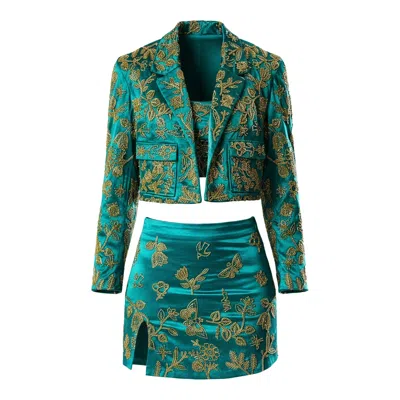 Songs Of Siren Women's Gold / Green The Business Suit Teal Blazer In Multi