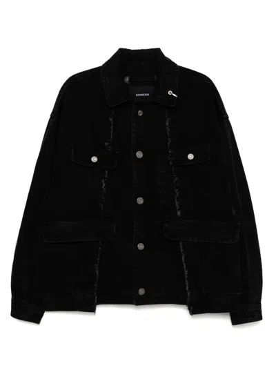 Songzio Asymmetric Denim Jacket In Black