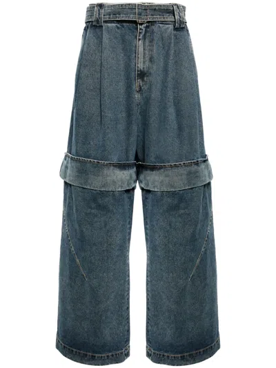 Songzio Belted Wide-leg Denim Jeans In Blue
