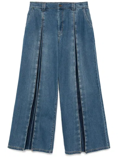 Songzio Box-pleated Loose-fit Jeans In Blue
