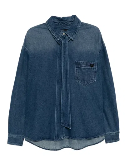 Songzio Cat-embroidered Denim Shirt In Blue