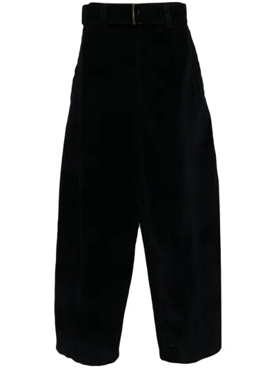 Songzio Curved Belted Jeans In Blue