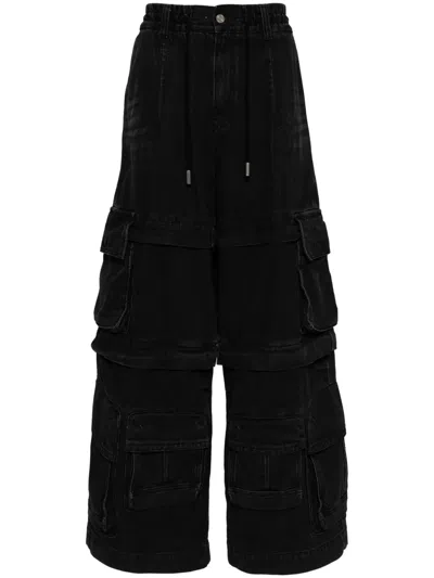 Songzio Denim Cargo Trousers In Black