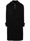 Songzio Detachable-hood Wool Trench Coat In Black