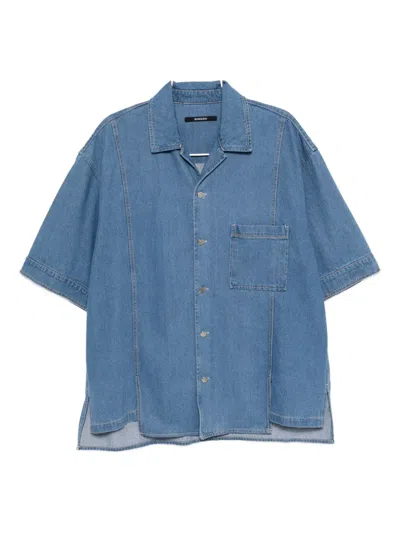 Songzio John Aquarelle Denim Half Shirt In Blue