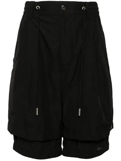Songzio Layered Cotton Shorts In Black