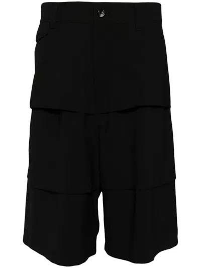 Songzio Pleated Knee-length Cargo Shorts In Black