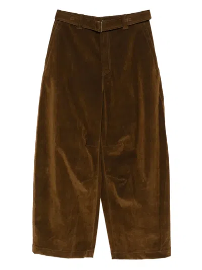 Songzio Pleated Velvet Trousers In Brown