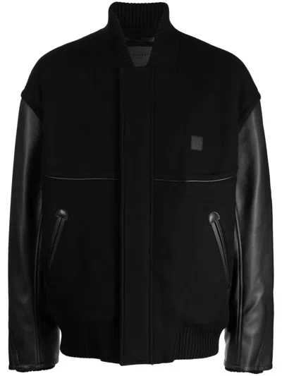 Songzio Varsity Felted Bomber Jacket In Black