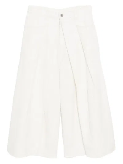 Songzio Wide Wrap Crop Tweed Jeans In White