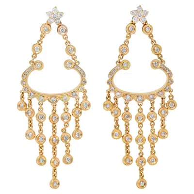 Pre-owned Sonia B 3.00 Ctw Diamond 18 Karat Rose Gold Chandelier Fringe Floral Drop Earrings In Red